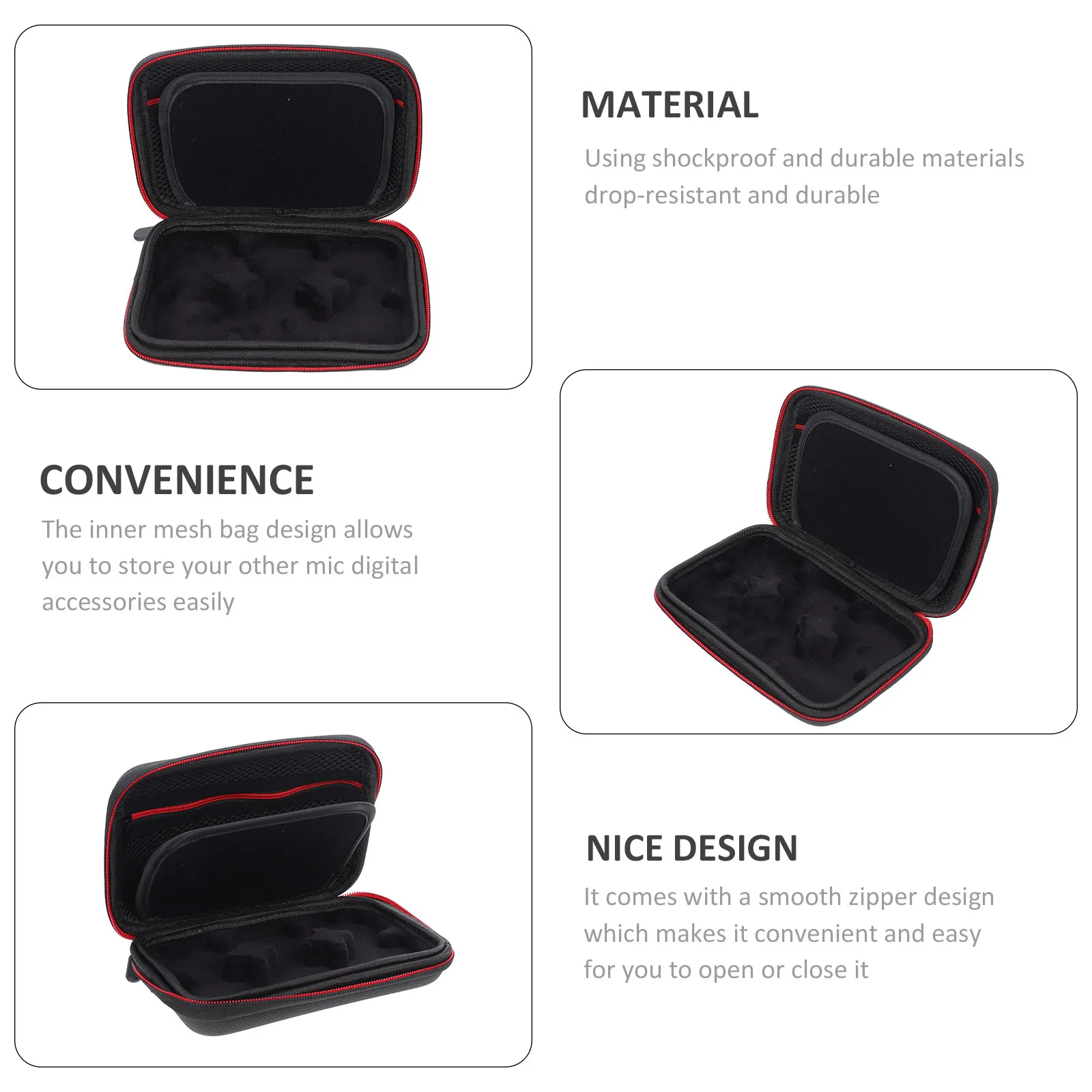 Wireless Mic Carrying Case Drop Resistant Lightweight Microphone Storage Bag Mesh Interior Smooth Zipper for Clip on Mic