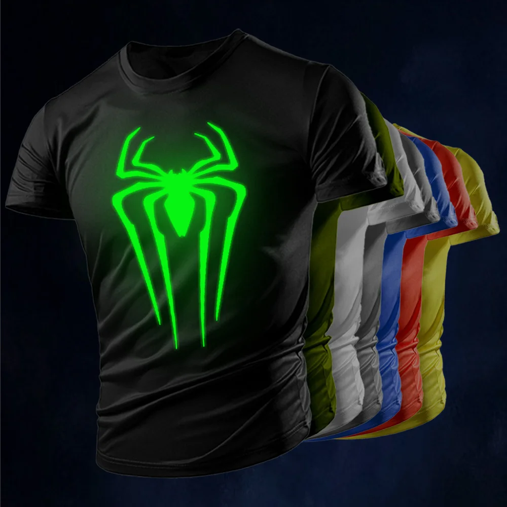 Glow-in-the-dark spider Print short-sleeved tops Summer Men\'s Outdoor Recreational Sports T-shirt Adult Fitness Running tops