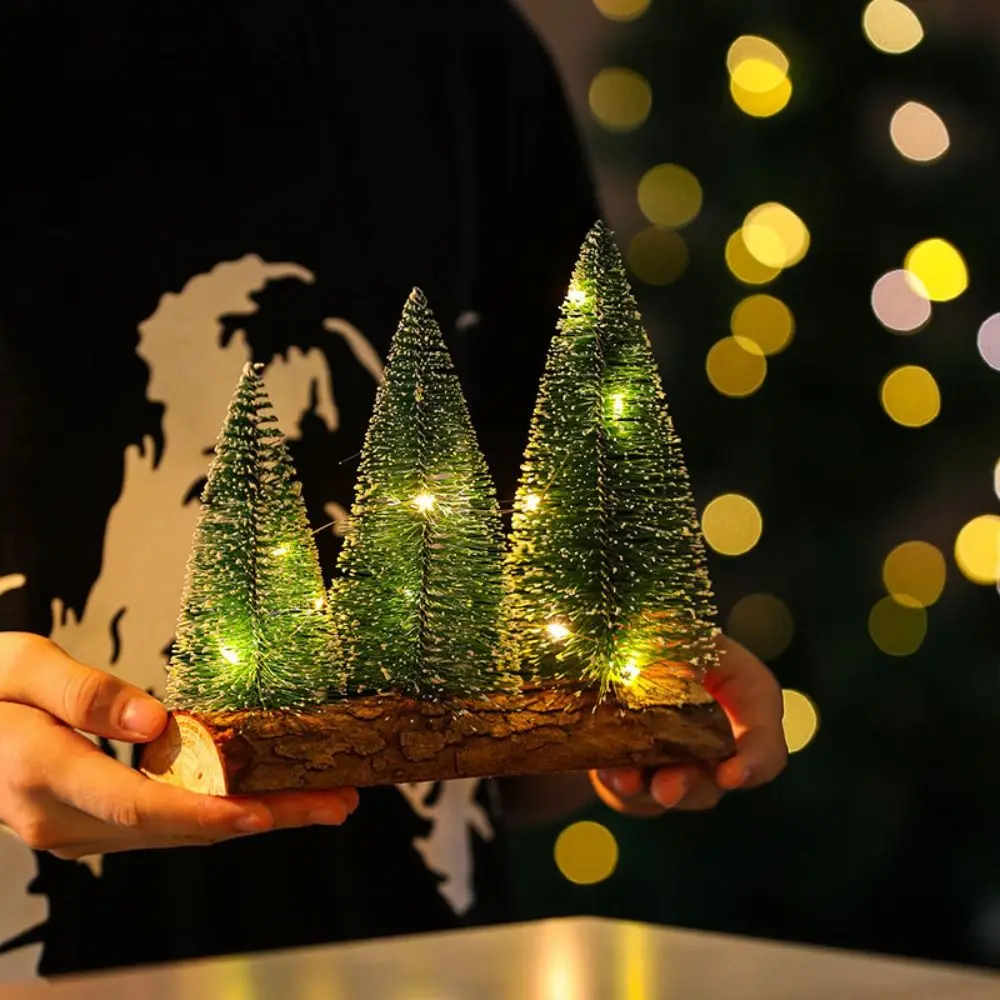 Mini Christmas Tree Ornament Creative Handmade Snow Pine Tree With Light Artificial Micro Landscape Model Desktop