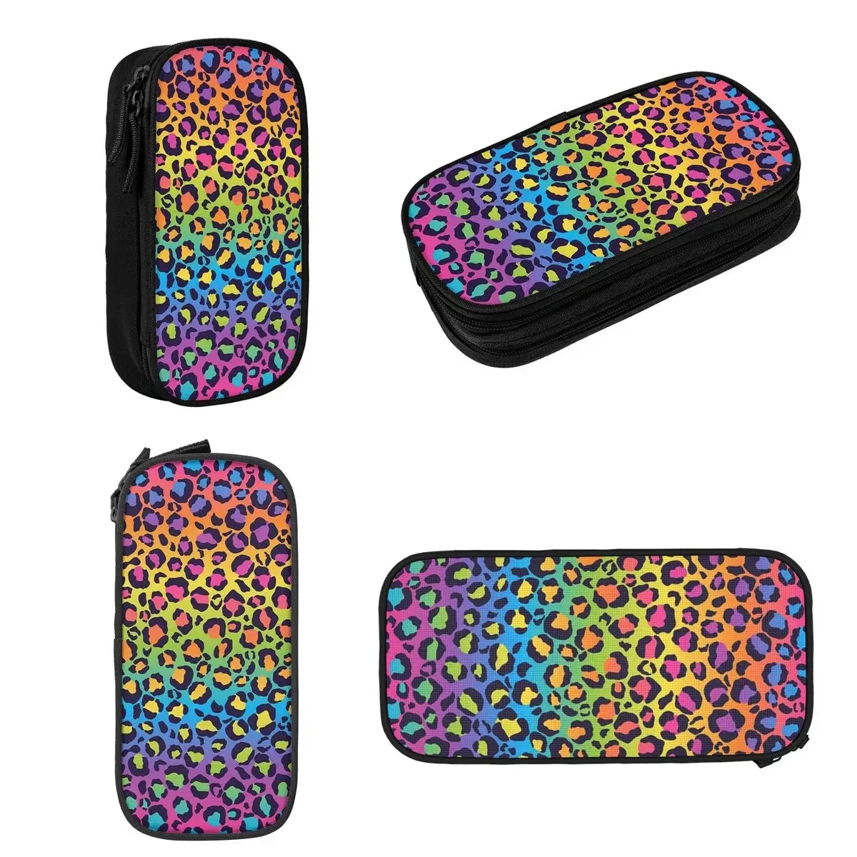 Bright Rainbow Ombre Gradient Leopard Print Pattern Pencil Cases Big Capacity Pen Bags Pen Box Pencil Pouch For Boys Girls