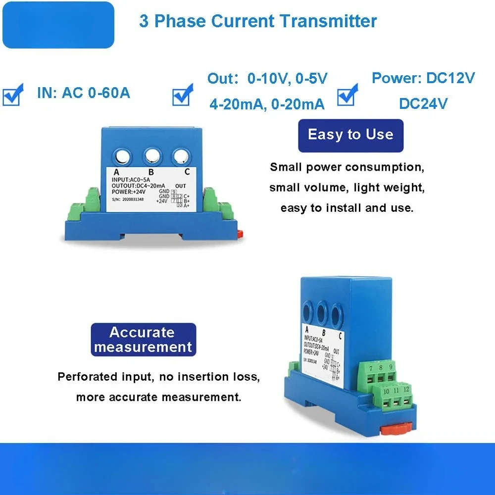Three-phase AC Current Transmitter Isolated Output Conversion Module Three-phase Current Transmitter