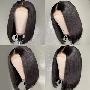 Brazilian Bob Human Hair Wig for Black Women, Short Wigs Bob, side T, front loop, aligned cuticle, pre -torn, hot sale 10 Main Sales Lace Short - №9