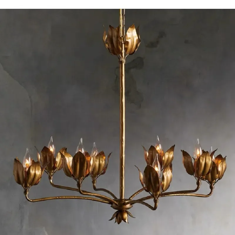 

GHJUYIOL American style iron art retro chandelier French style living room club tulip chandelier villa designer duplex building