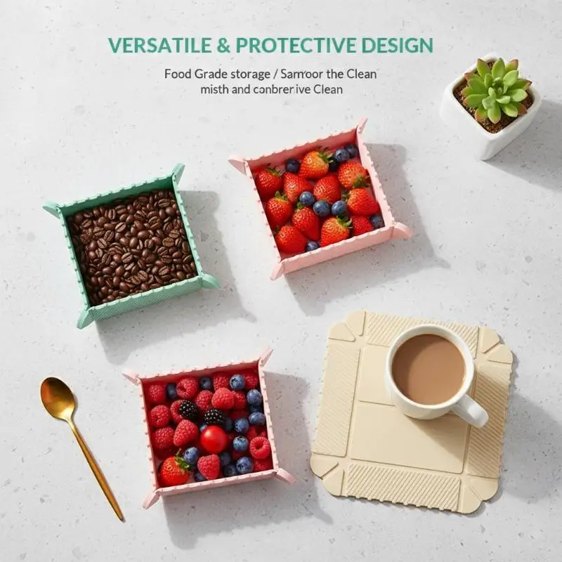 Folding storage box with magnetic suction silicone insulation pad, thick dining mat, outdoor folding vegetable board