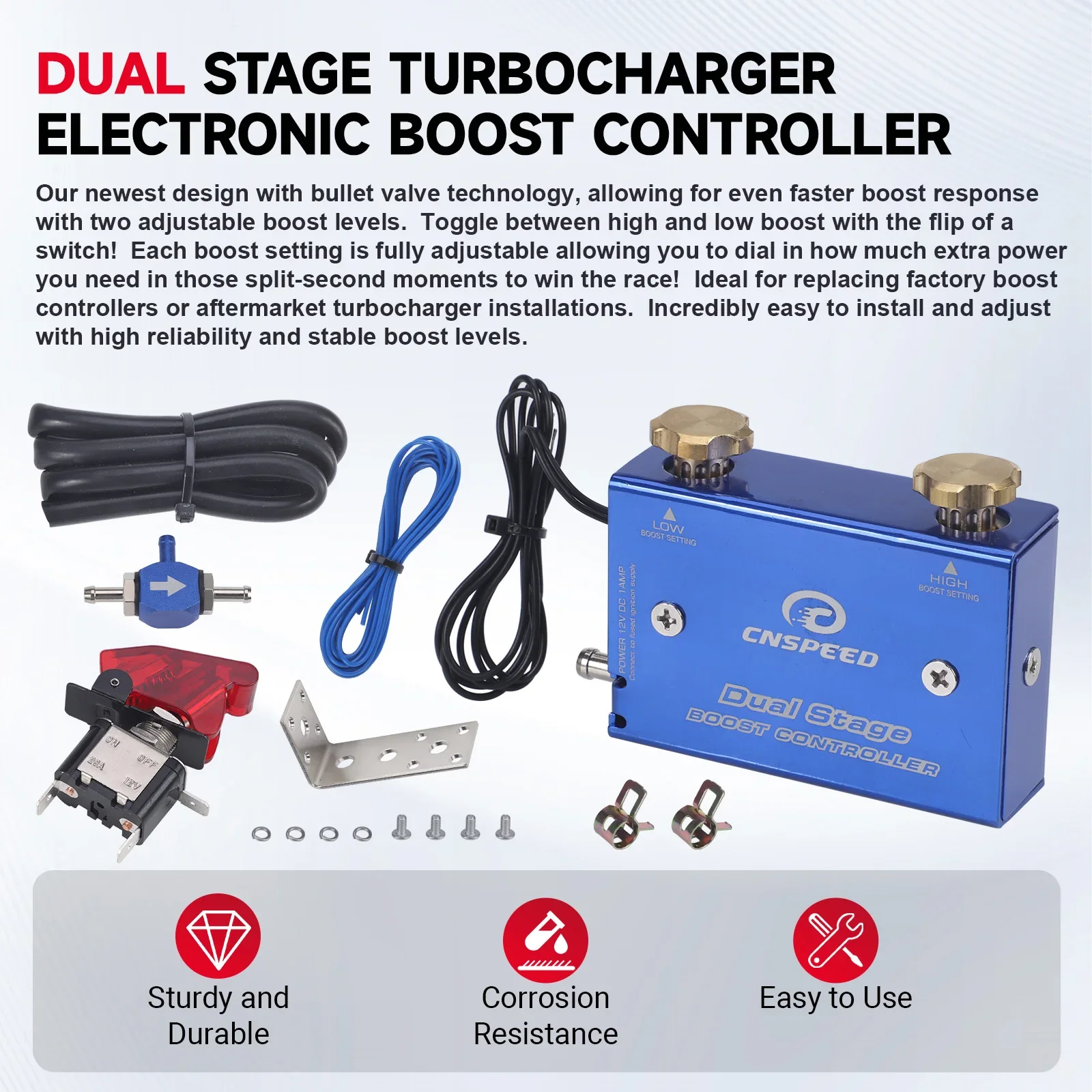 CNSPEED Universal-Turbolader Psi-Boost-Controller-Kit mit Schalter/Hochwertiger Einstellbarer Renn-Turbolader in Blau mit Zweistufiger Elektronik – Detail 6