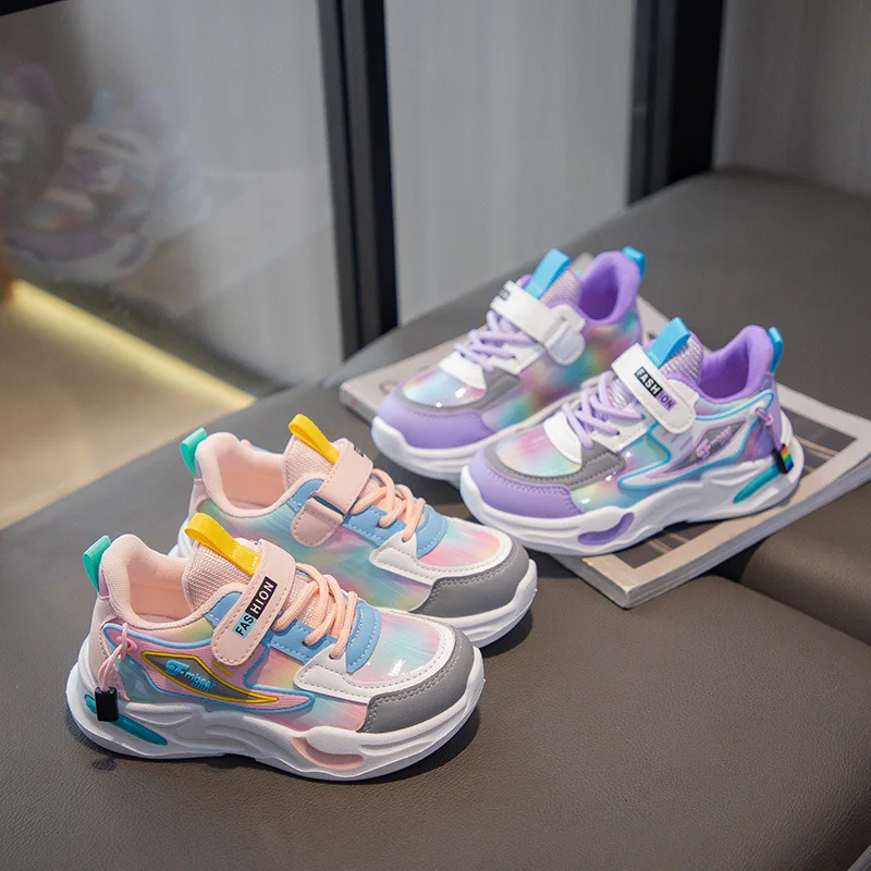 Kids'Casual Shoes PU Leather Autumn Fashion Shoes For Children Thick Bottom Breathable Anti-slip Pink Purple Size 26-37