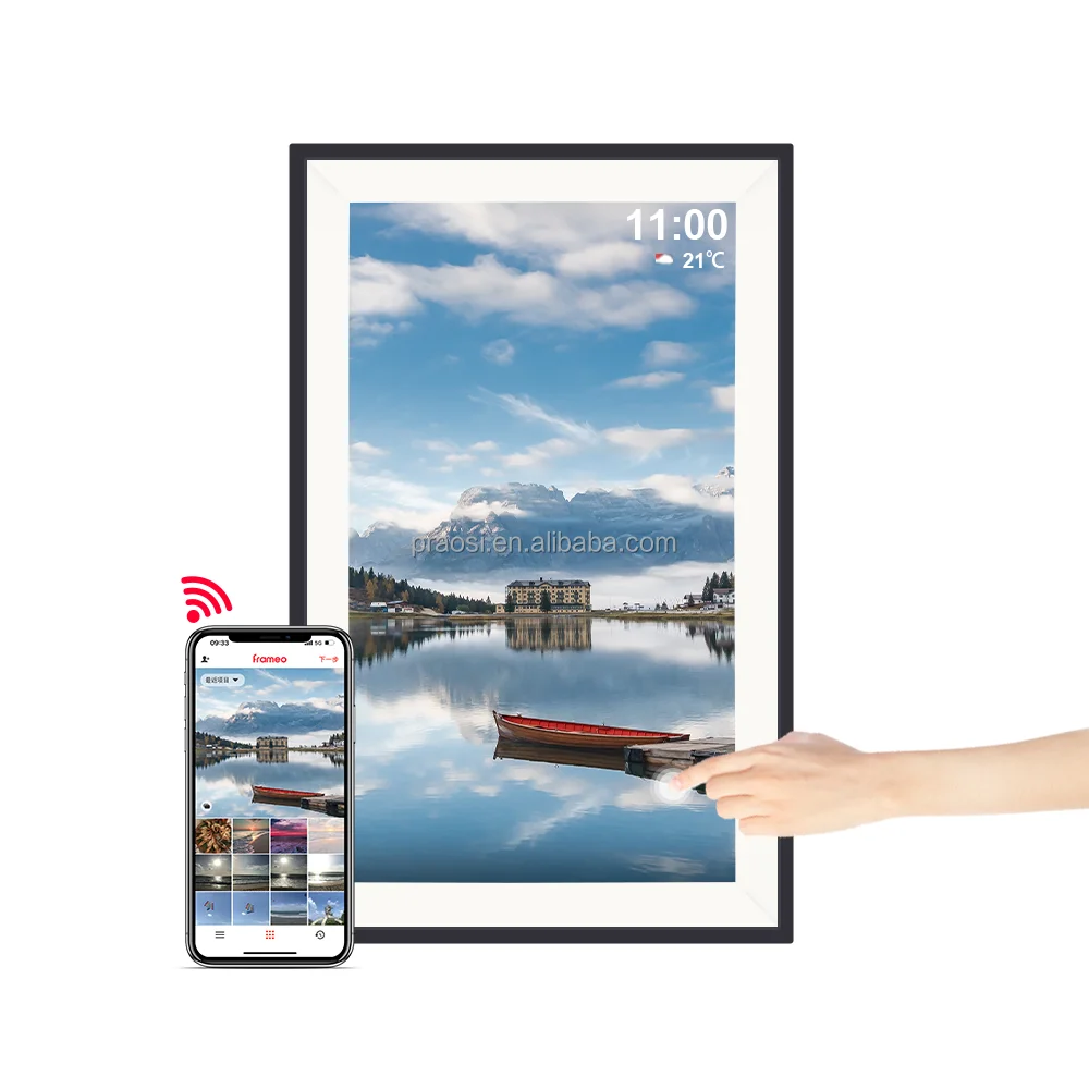 Pros 15.6 Inch WiFi Digital Picture Frame IPS HD Touch Screen Cloud Smart Photo Frames Auto-Rotate Share Photos Video Via Frameo