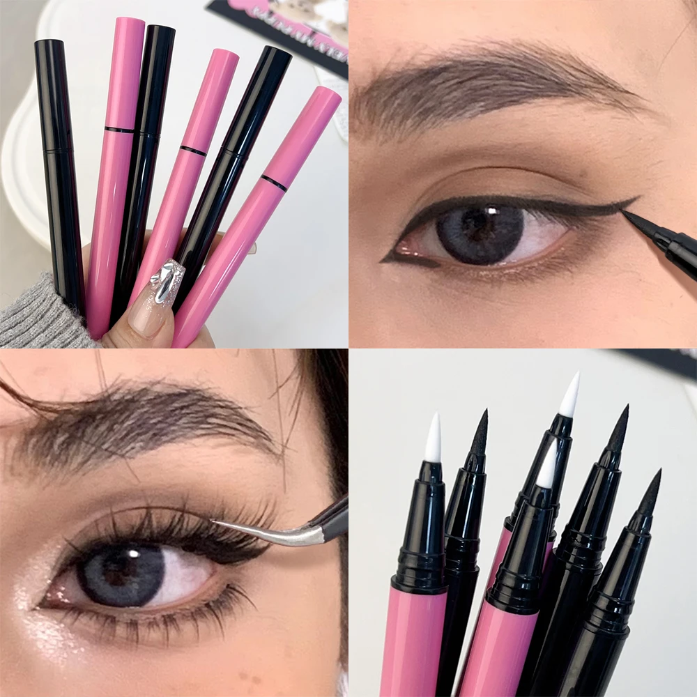 2 in 1 Self-adhesive Eyeliner Eyelashes Pen Long Lasting Quick Drying Black Transparent Liquid Eyeliner Eyelash Glue Pen Makeup