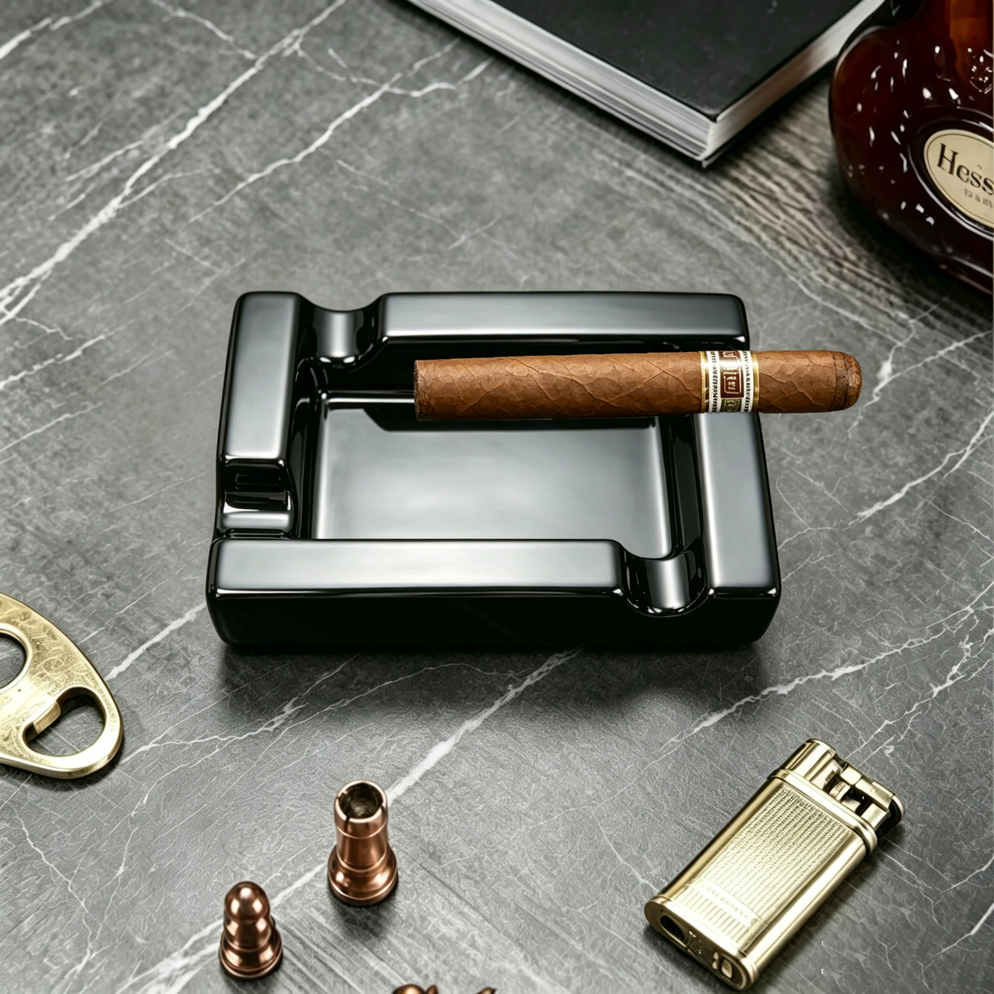 

European Style Cigar Ashtray Set Ceramic Ashtrays with Large Capacity Wide Mouth Slots in a Decorative Box for Cuban Cigars