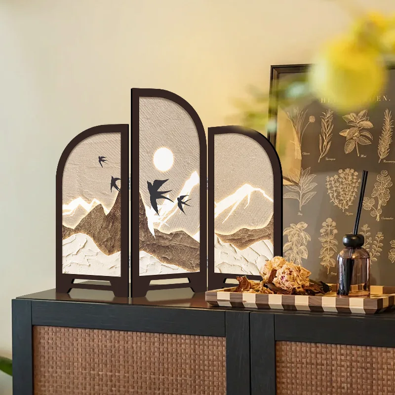 

Antique Mini Folding Screen Traditional Chinese-style Desktop Screen Ornaments Retro TV Cabinet Porch Living Room Decor Carfts