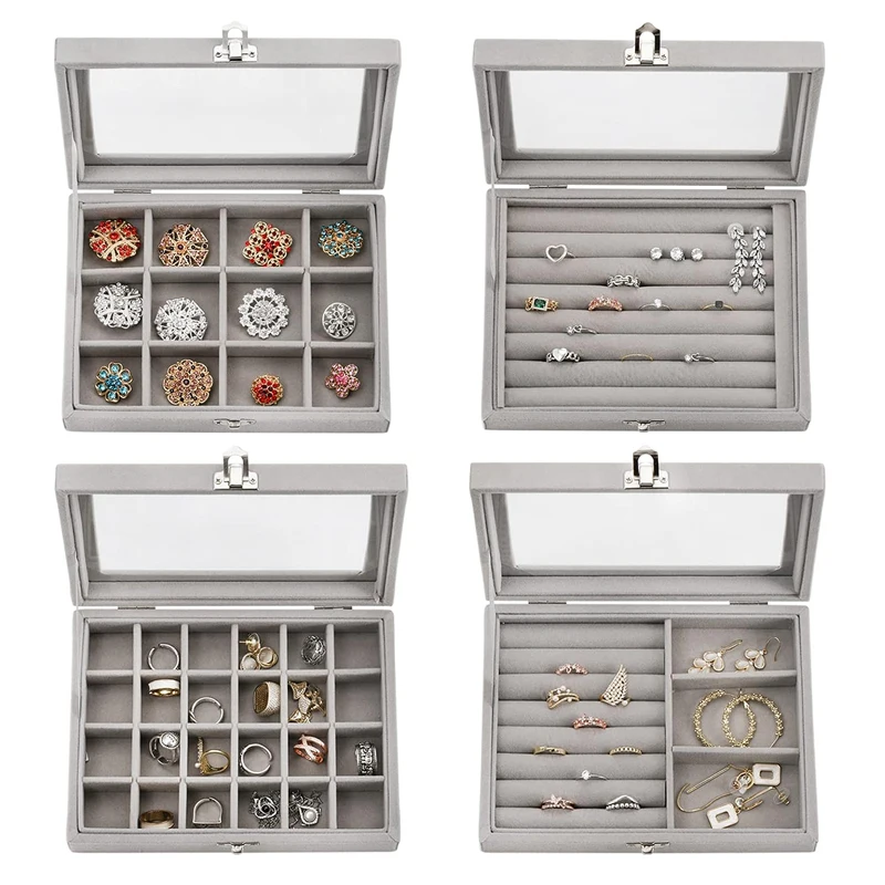 Hot Sales Fashion Portable Velvet Jewelry Ring Jewelry Display Organizer Box Tray Holder Earring Jewelry Storage Case Showcase