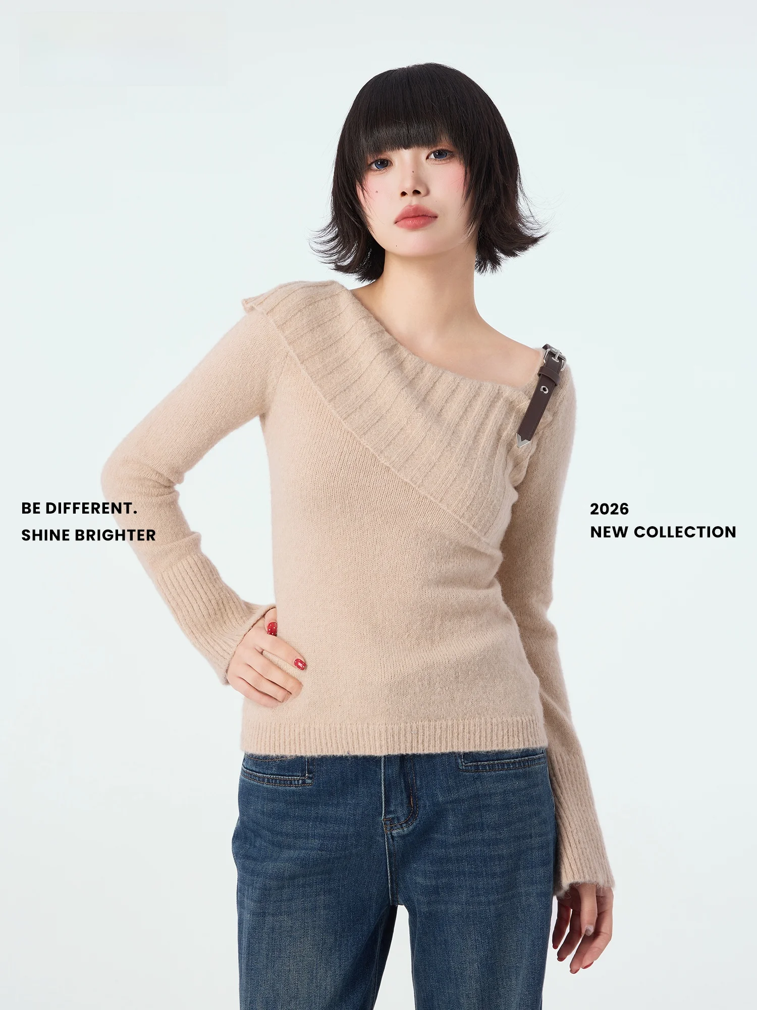 

Sexy oulder Bared Knitted Sweater Spring New Sle DiDi MAX Nylon Fabric Slim Fit Bal Design for Women