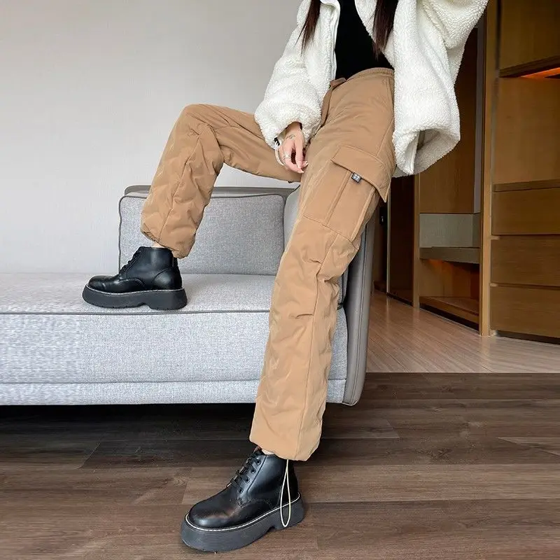 

Workwear Commuting Pants Women's Outer Wear 2023 New Winter Fleece-lined Thick Fashion Ankle-Tied High-End Wide Leg Cotton Pants