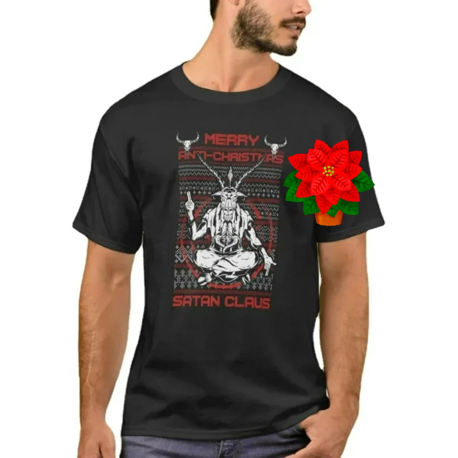 Ugly Christmas Sweater Baphomet Merry Antichristmas Satan Claus T-Shirt New 100% Cotton O-Neck Short Sleeve Casual Mens T-shirt