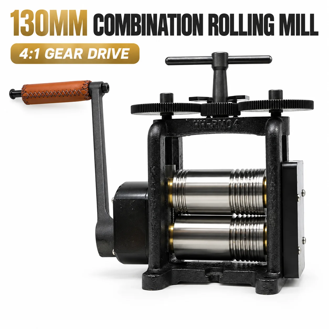 TOOLTOS 130mm Combination Rolling Mill 4 to 1 Gear Ratio Manual Jewelry Roller for Sheet Square and Half Round Wire