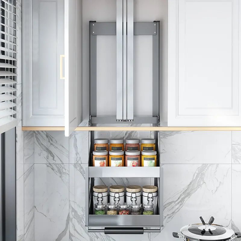 Kitchen hanging cabinet lift basket drop-down seasoning basket stainless steel rack cabinet high cabinet