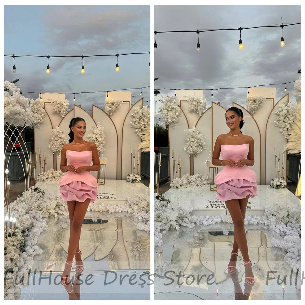 

Custom Made Cute Boat Collar Ruffles Ball Gown Cocktail Gown Backless Short Mini Sleeveless Prom Party Dress vestidos de novia