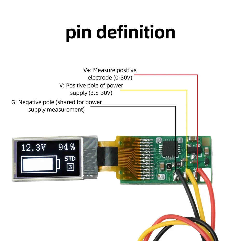 DC 0-30V Ultra-Thin Digital Voltmeter & Battery Meter 0.5-Inch OLED Display Voltage Tester 1-6S Adjustable Battery Level Tester