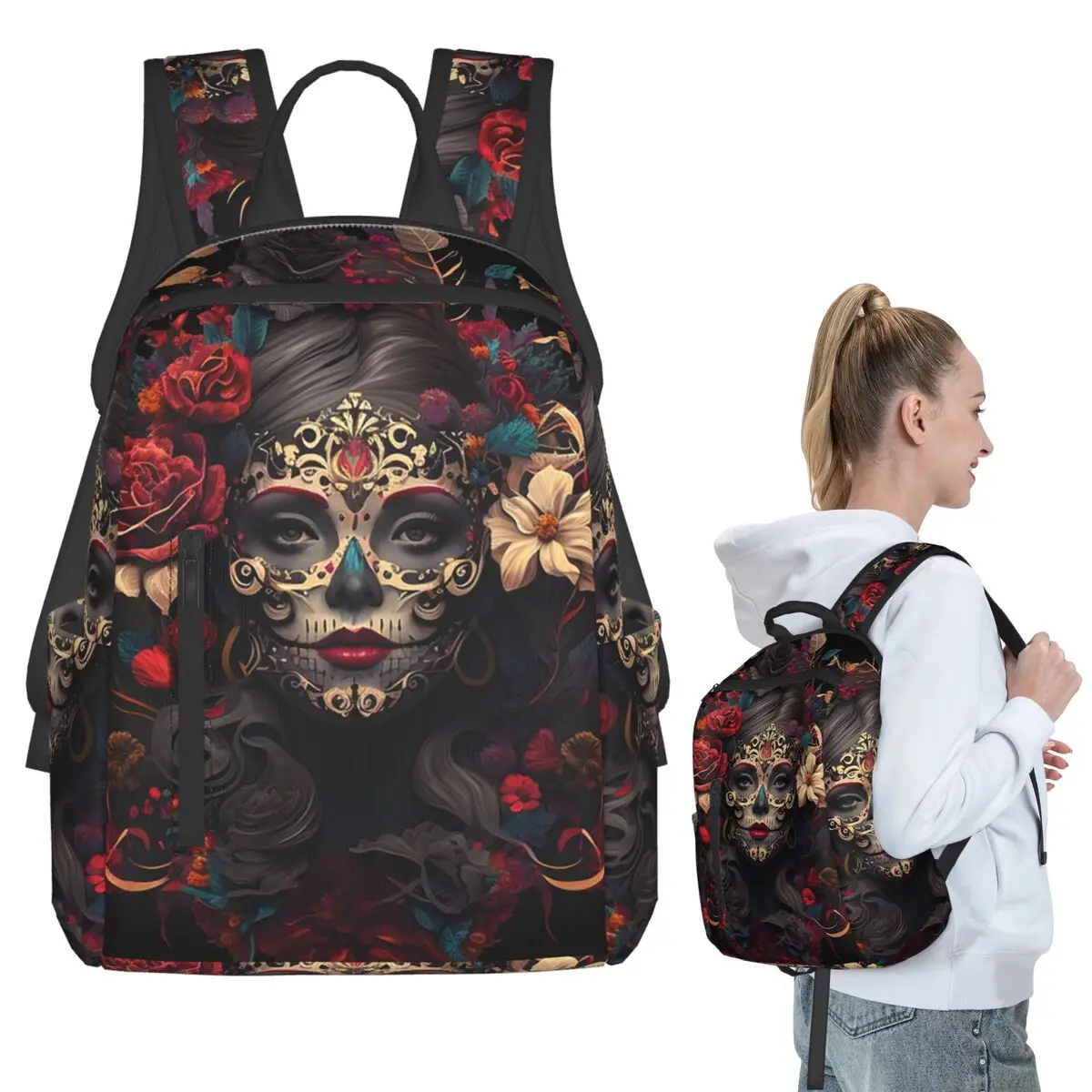 

Mexican Catrina Girl Day Of The Dead Sugar Skull Backpack Student BookBag Kids School Bag Laptop Shoulder Bags Boys Girls