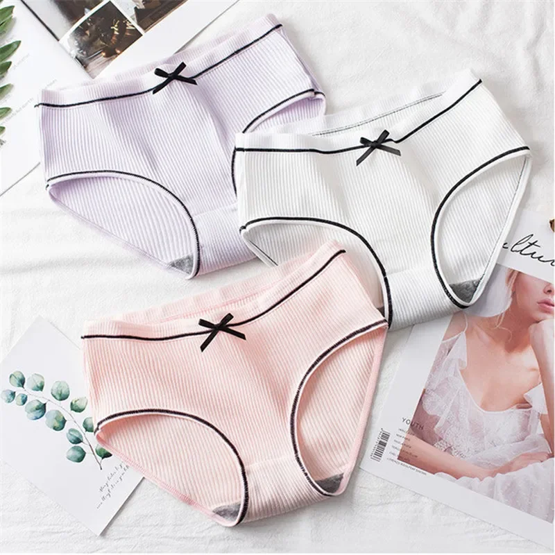 3PcsWomen Cotton Panties Ladies Solid Colors Underwear Breathable Lingerie Sexy Bow-knot Comfort Female Briefs Panties Women XXL