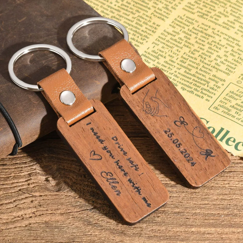 Vnox Personality Engraved Wood Keychains, Geometric Rectangle Wooden Bar Key chain Keyrings for Men, Fathers Day Gift