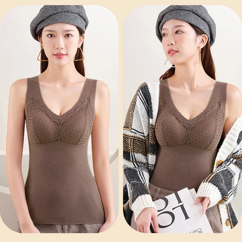 Spitze Sexy Thermische Unterwäsche Weste Thermo Dessous Frau Winter Kleidung Warme Top Inneren Tragen Thermo Hemd Unterhemd Intime Spitze