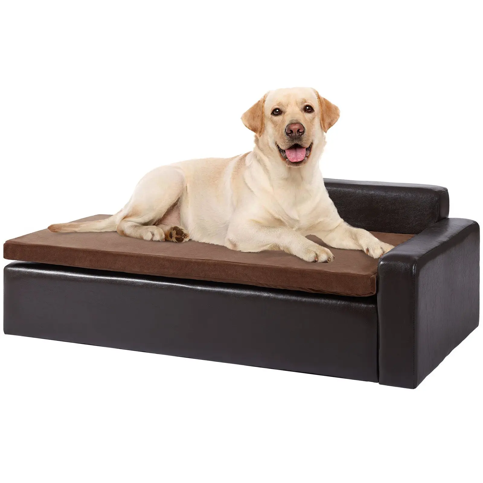 Pet Sofa, Dog Couch for Large-Sized Dogs and Cats, Soft Leather Dog Sofa Bed, 110 lbs Loading Cat Sofa, Black