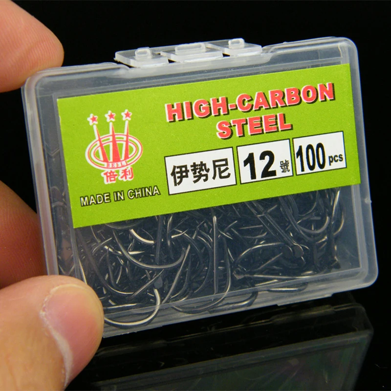 100pcs Boxed Iseini Hooks Barbed High Carbon Steel Table Fishing Carp Carp Grass Carp