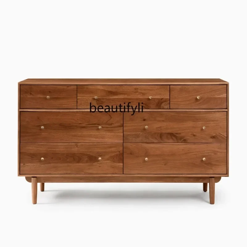 Bedroom storage chest bedside living room wall storage cabinet walnut drawer bucket closet