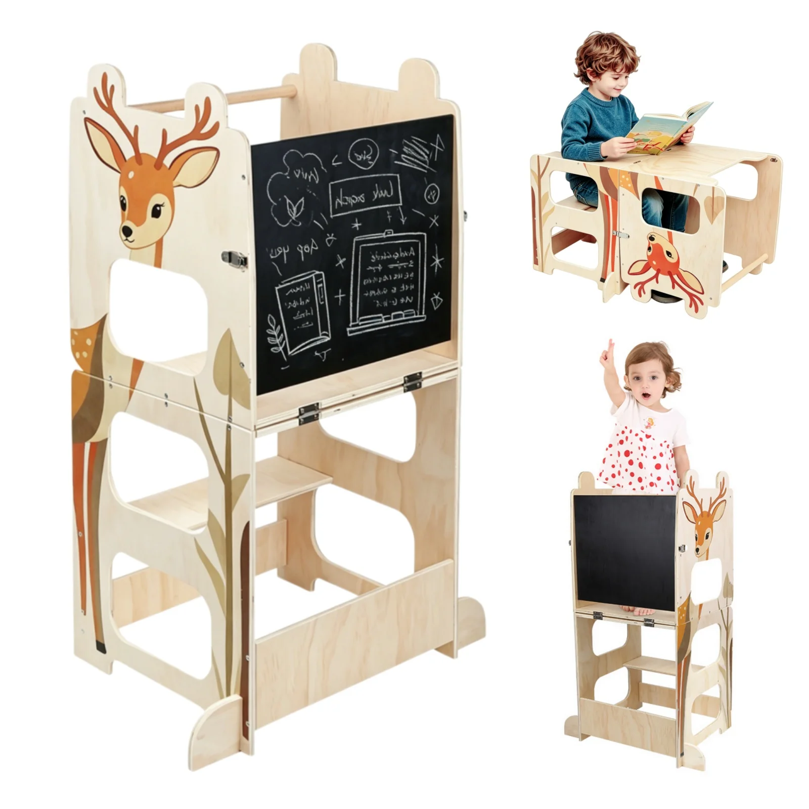 Torre de aprendizaje para niños, torre de aprendizaje Montessori con pizarra, torre de aprendizaje a partir de 1 año para mesa de cocina y baño