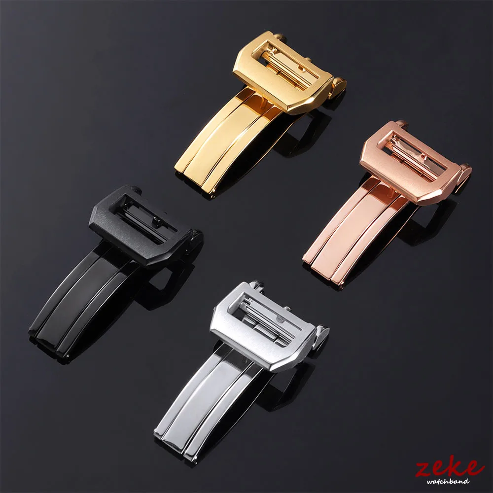 Silver Gold Black Rose Stainless Steel Deployment Folding Clasp for IWC Pilot Portuguese Leather Watch Strap Folding Buckle 18mm view 2