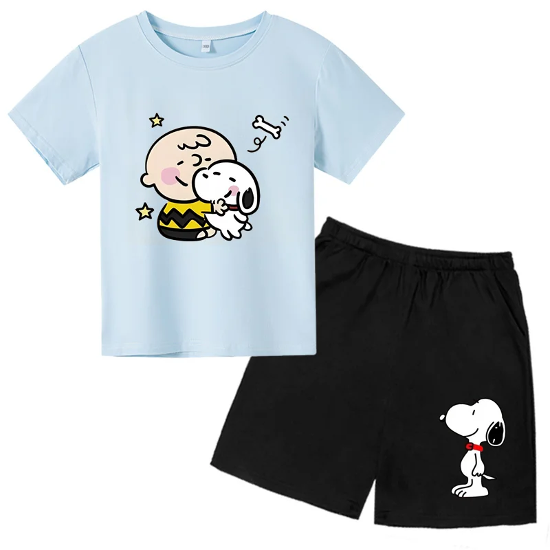 

Snoopy 2D printed T-Shirt Set For Children aged 2-12 Boys and Girls Two-Piece Set Casual Sports Round Neck Short Sleeved Shorts