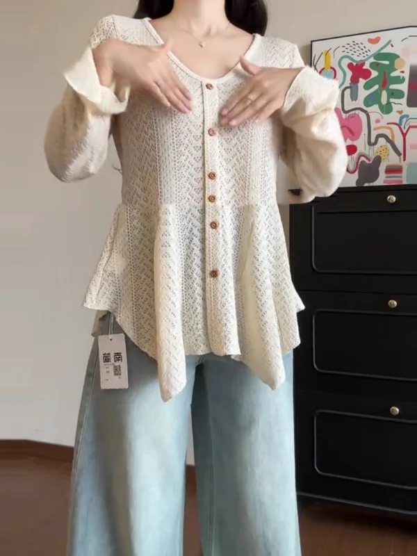 

plus Size Women's Knitwear Asymmetric Hem Bell Sve Slimming Long Sve Small Top Early Autumn New Sle Commute Sle