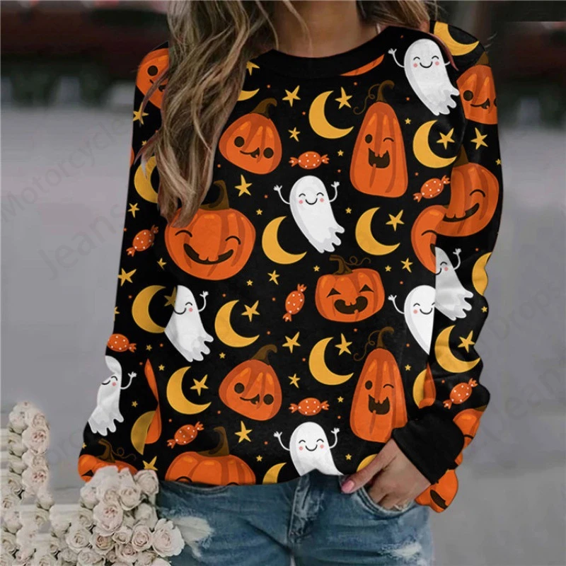 Happy Halloween Hoodie Women Fashion O-neck Hoodies Women Sweats Pumpkin Coat Girl Clothes O-neck Long Sleeve Hoodie Female Fall