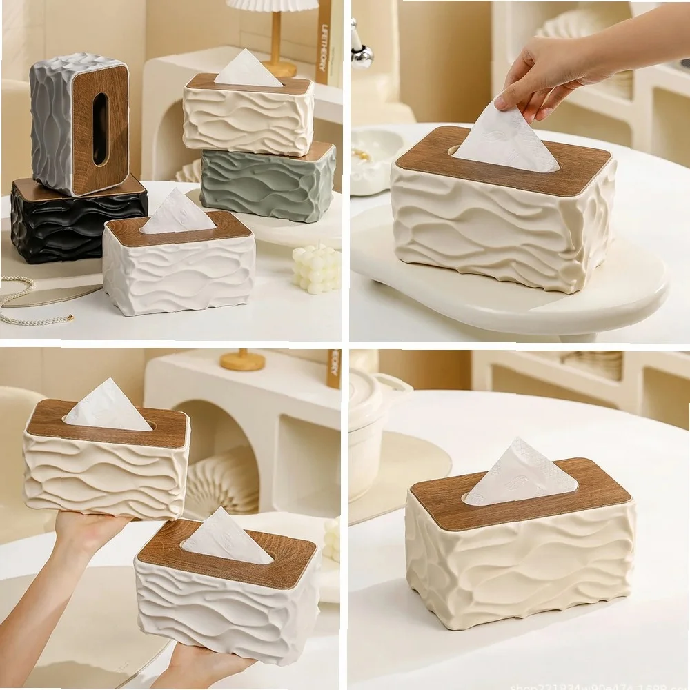 

Wave Pattern Desktop Tissue Box, Creative Nordic Style Napkin Storage Holder for Living Room & Office