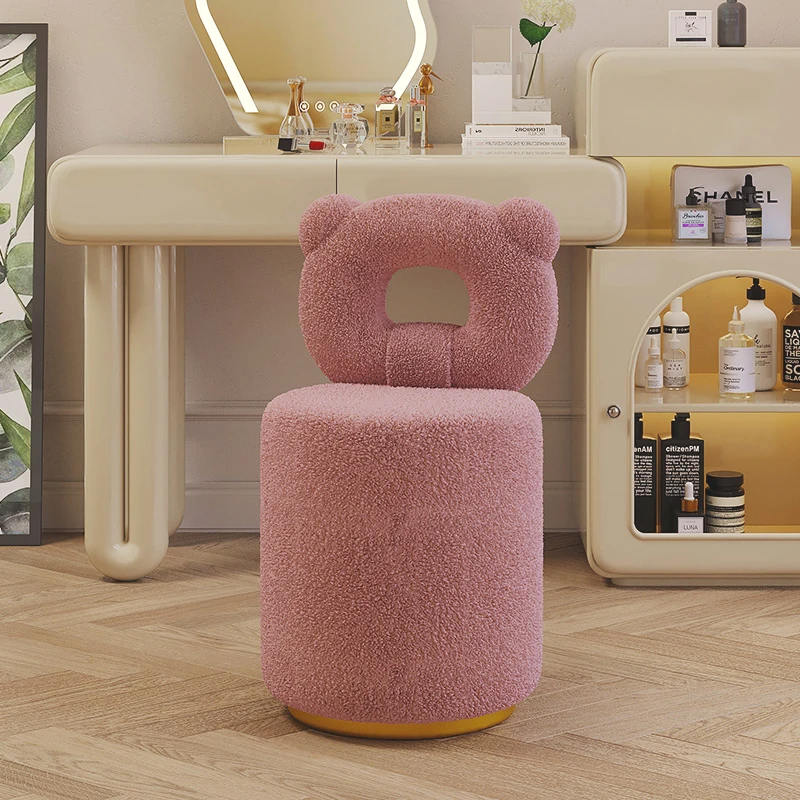 

Nordic Makeup Chair Girls' Bedroom Dressing Table Chair Backrest Makeup Stool Light Luxury Bear Dressing Stool Leisure Chair