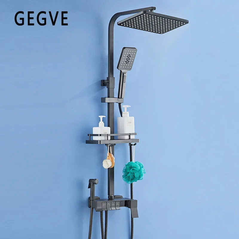 GEGVE Chuveiro Bathroom Accessories Sets Taps Faucet Mixer Piano Ducha Support Douche Thermostatic Display Shower Head System