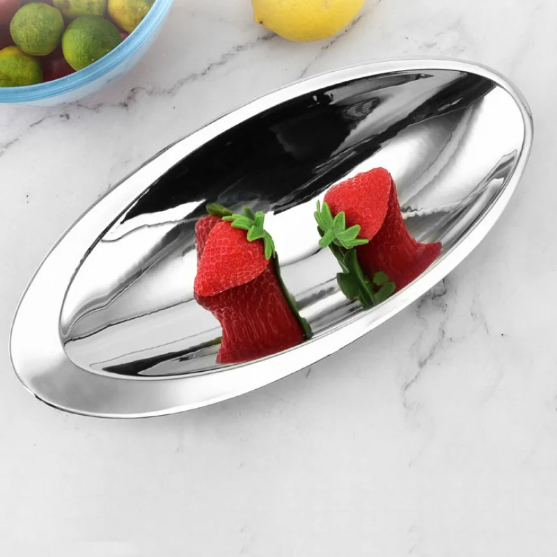 

Creative Double-Layer Oval Stainless Steel Fruit Tray Eccentric Basin Dim Sum Plate Hotel Self-ServiceKTVSnack Snack Dish