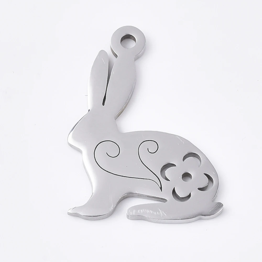10Pcs Resistant 201 Stainless Steel Pendants Easter Bunny Stainless Steel Color for Women DIY Necklace Bracelet Earring Jewelry