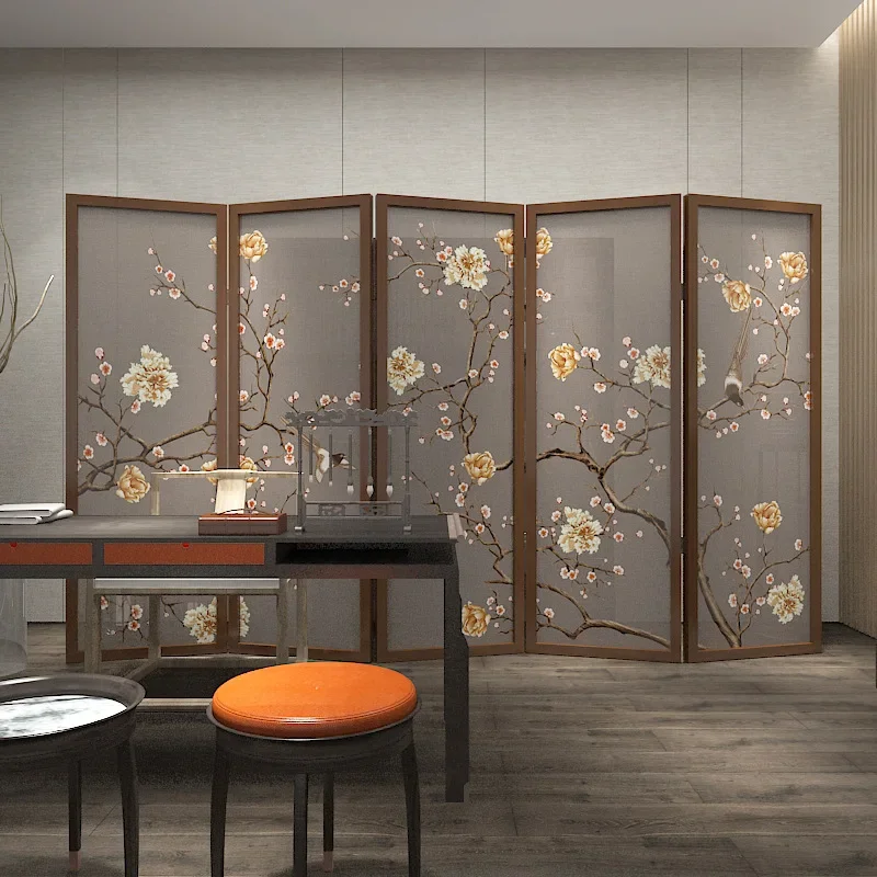 New Chinese screen partition simple living room mobile home classical folding cover tea room decoration office folding screen