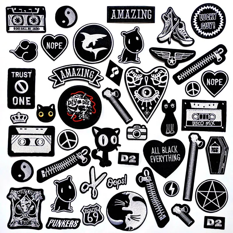 

Zipper Shoes Cat Patches Embroidery For T-Shirt Iron On Appliques Clothes Jeans Stickers Badges PUNKER OOPS