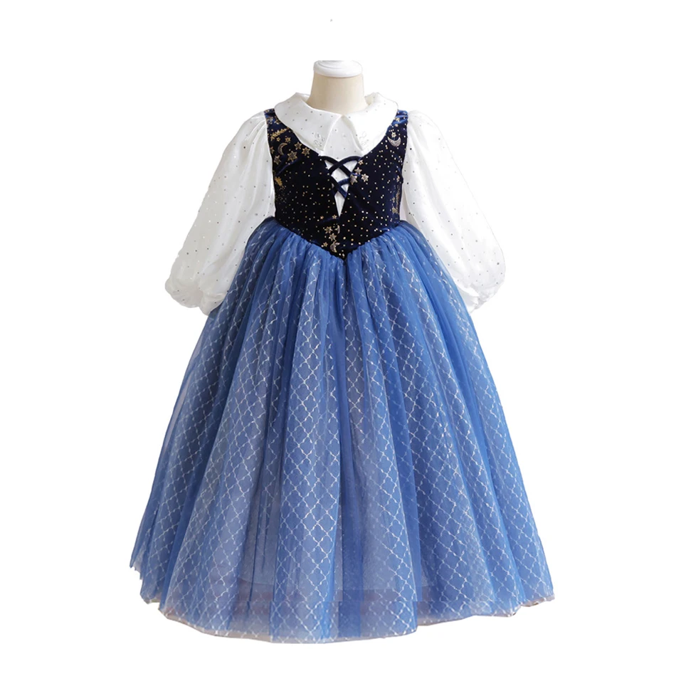 Frozen Anna Princess Dress New Girls Autumn Lantern Sleeve Long Dress Children Halloween Costume Birthday Party Ball Gown