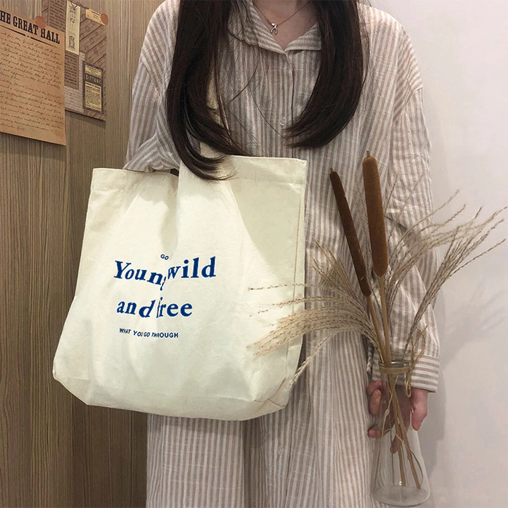 Bolso informal de gran capacidad para mujer, bandolera de lona con estampado de letras, moda Harajuku, Ulzzang