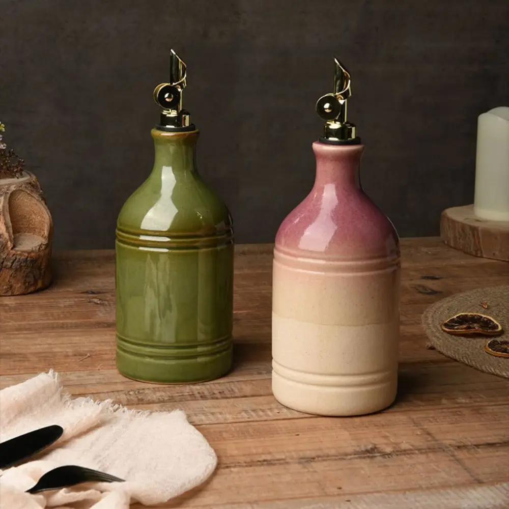 Ceramic Nordic Retro Olive Oil Bottle Metal Pointed Spout Light-blocking Bottle Body Soy Sauce Bottle Large Capacity