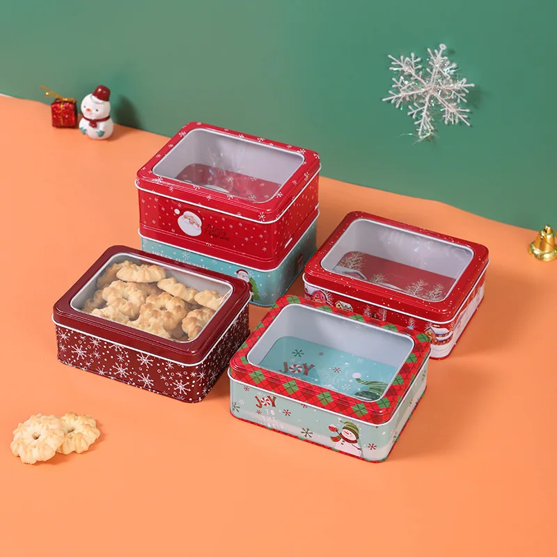 

‌Christmas Tin Candy Box - Clear Window Design, Metal Gift Box for Chocolates/Cookies, Holiday Party Favors