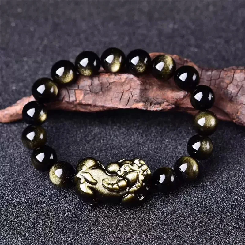 

Natural Gold Obsidian Pixiu Bracelet, Men and Women, Light Luxury Fashion Lucky Bracelet Jewelry, Gifts