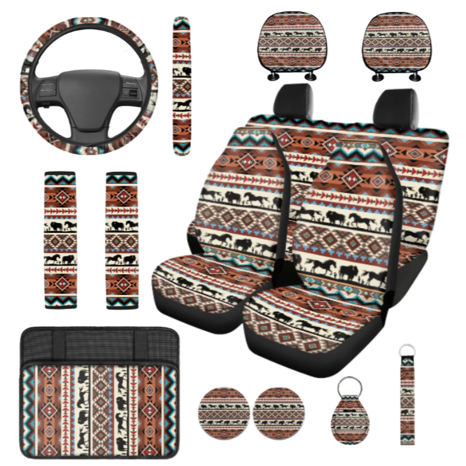 Coloranimal Bison Set of 14 Auto Seat Covers Soft Removable Car Seat Covers Full Set Compatible with Cargo Vehicles Auto