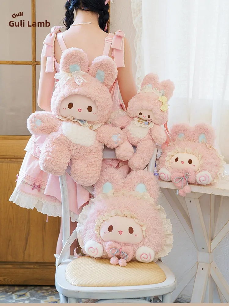 

Милый плюшевый рюкзак-кролик с большой мордочкой, сумка через плечо, двойная наплечная сумка, милая мягкая сумка-кукла для женщин, полиэстер