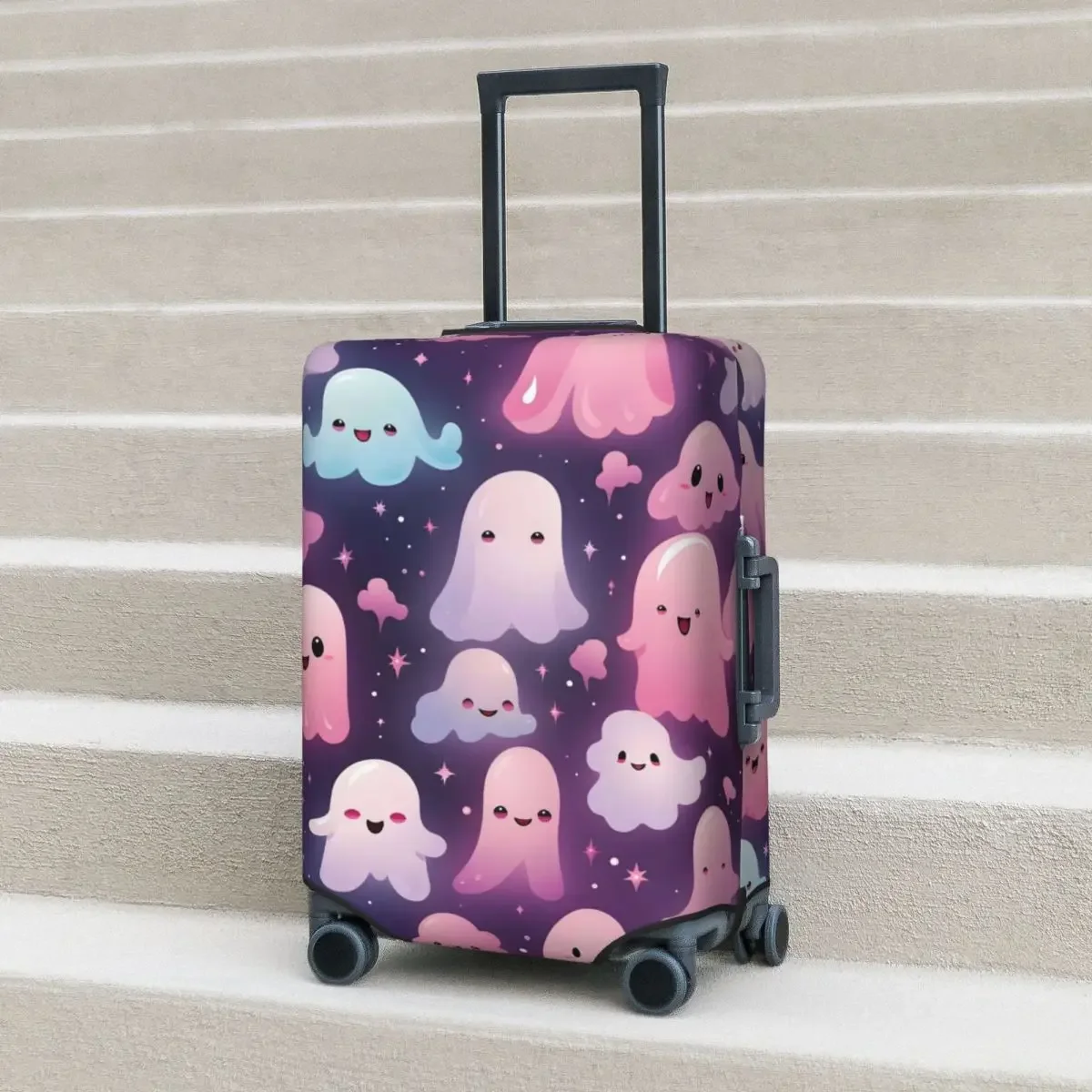 Cartoon Pink Ghost Suitcase Cover Funny Halloween Travel Flight Fun Luggage Case Protection