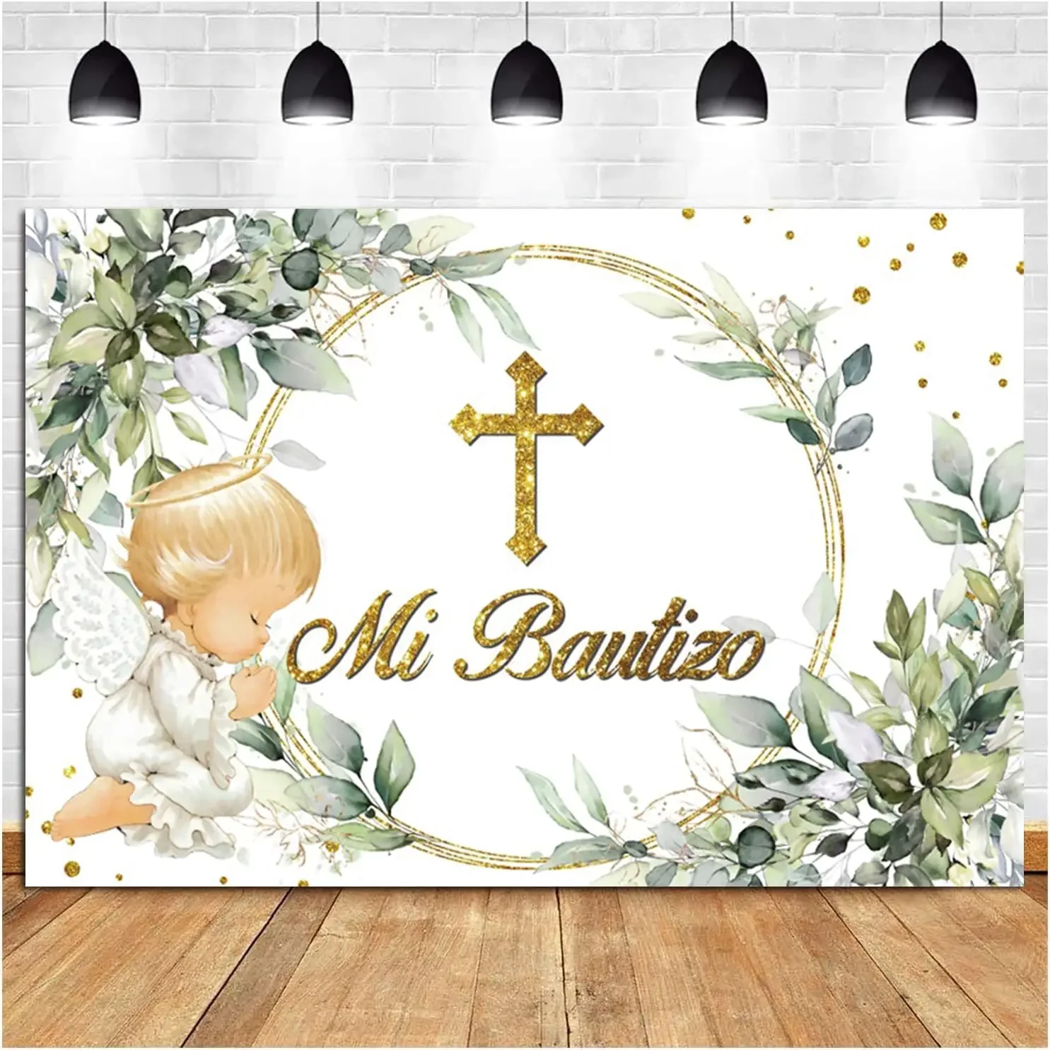 Mi Bautizo Backdrop for Photography Greenery Eucalyptus Banner Baby Shower Party First Communion photo background